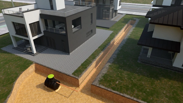 Автономная канализация Rostok Ground 12 Pro с горловиной 1000 мм и принудительным отведением стоков 