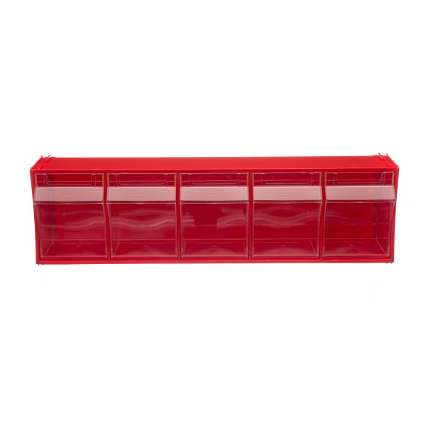 Короб откидной Стелла-техник F-600-5 , 600х140х168мм, 5 ячеек, красный, прозрачный