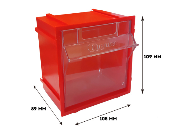Короб откидной Стелла-техник F-105-1А  ,105х87х112мм, красный, прозрачный