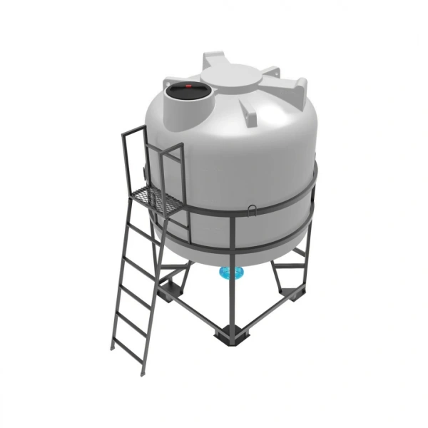 Емкость ЦКТ 5000 л с патрубком 160мм с фланцем под плотность до 1,5 г/см³ белая в обрешетке с лестницей